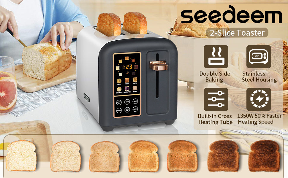  SEEDEEM Toaster 4 Slice, Stainless Toaster LCD Display
