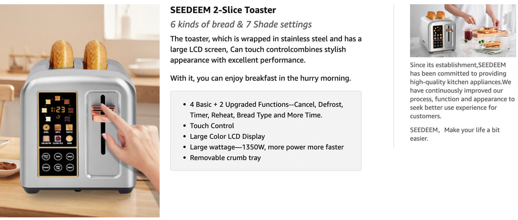 SEEDEEM Toaster 2 Slice, Stainless Steel Bread Toaster with LCD Displa –  SEEDEEM SHOP