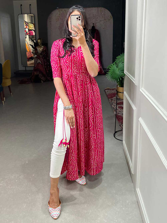 Buy Women's Rayon Chunari Print Kurti with Gotta Patti Work Full Printed  Rayon Skirt with Rajsthani Dupatta Online at desertcartINDIA