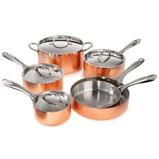 Set of five hammered aluminum saucepans – Vintage French Copper