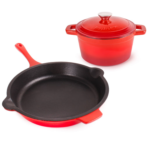 Fingerhut - Chef's Mark 6-Pc. Porcelain Enamel Cast Iron Cookware Set - Red