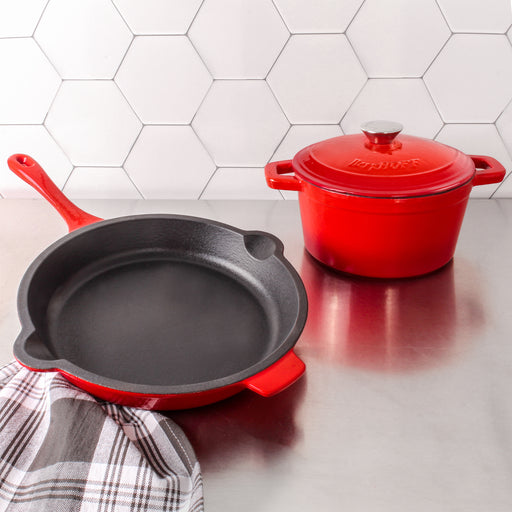 Get 3 Pc Enameled Cast Iron Skillet Set - Red Gracious Home Latest Fashion  with Stylish Designs and Top-Notch Quality