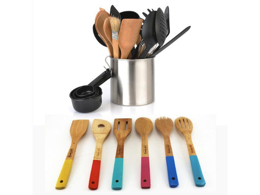 BergHOFF Studio 23Pc Tub of Tools Kitchen Utensil Set, Stainless Steel,  Bamboo, Eco-friendly, Hanging Loop