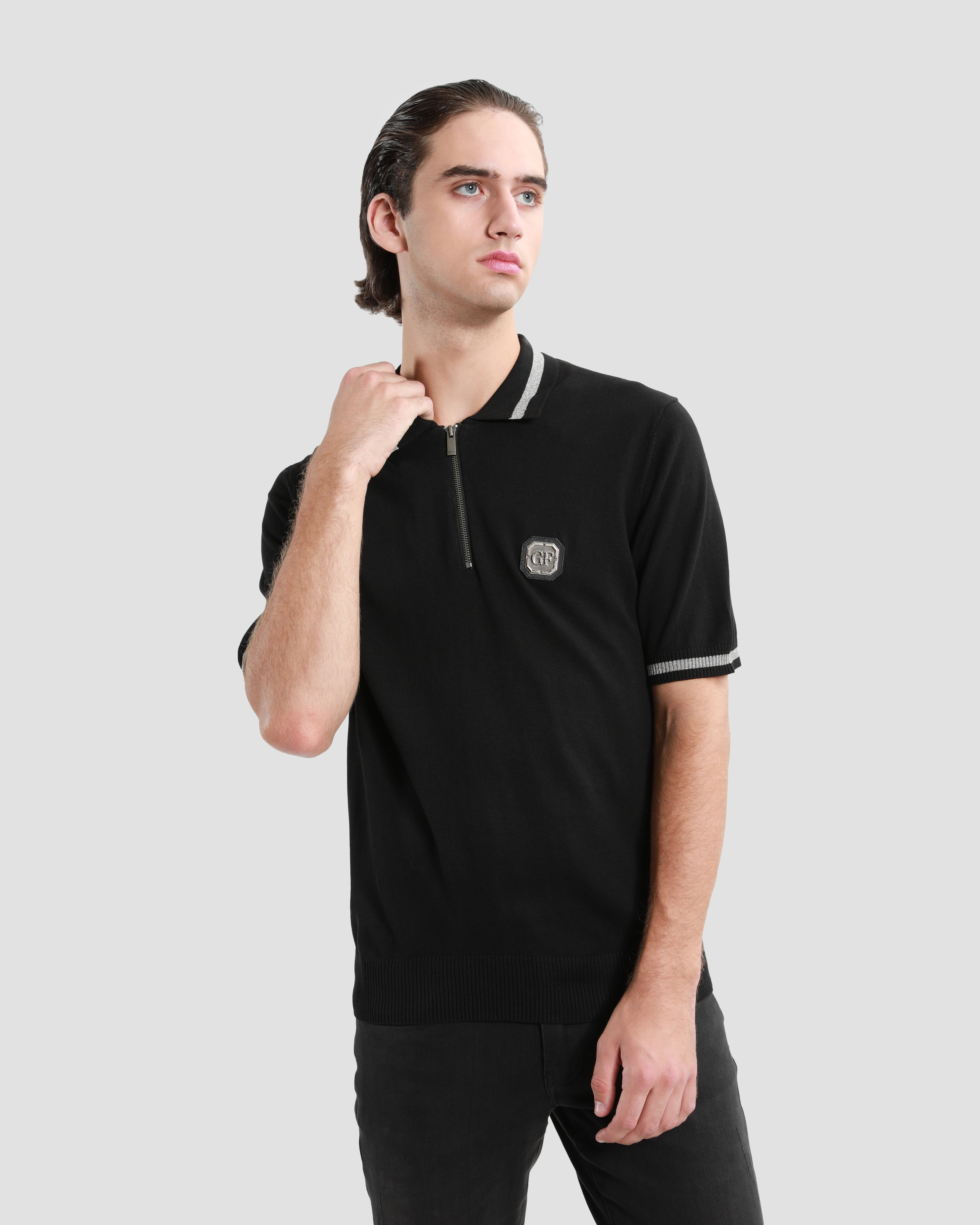 Brand Monogram Half Zip Knit Polo Shirt | Gianfranco Ferré