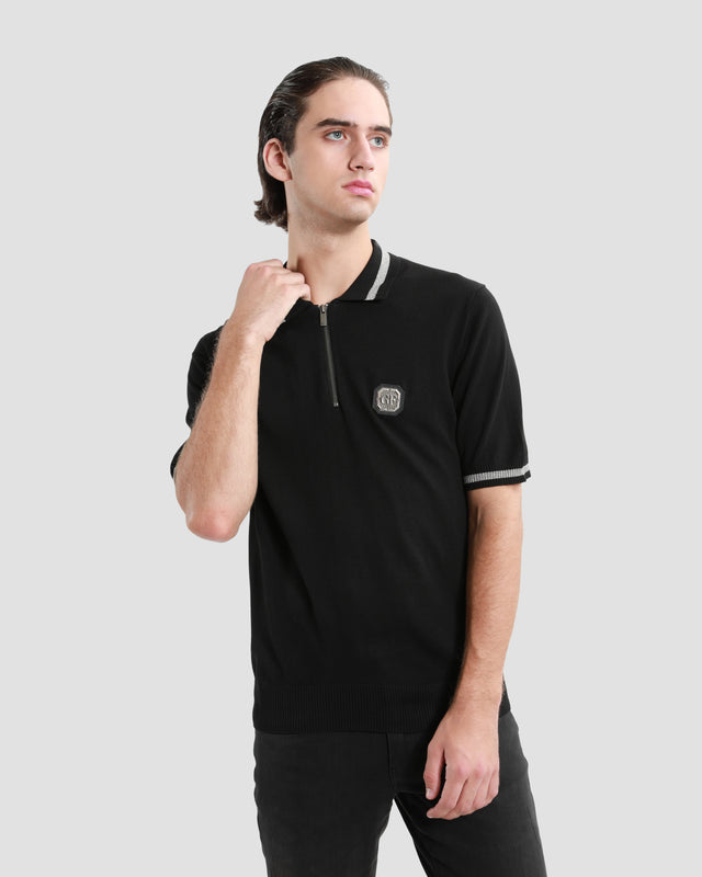 Picture of Logo Embellished Half Zip Knit Polo
