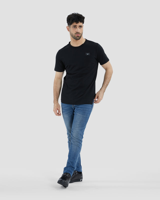 Picture of Uneven Structured Brand Patched T-Shirt