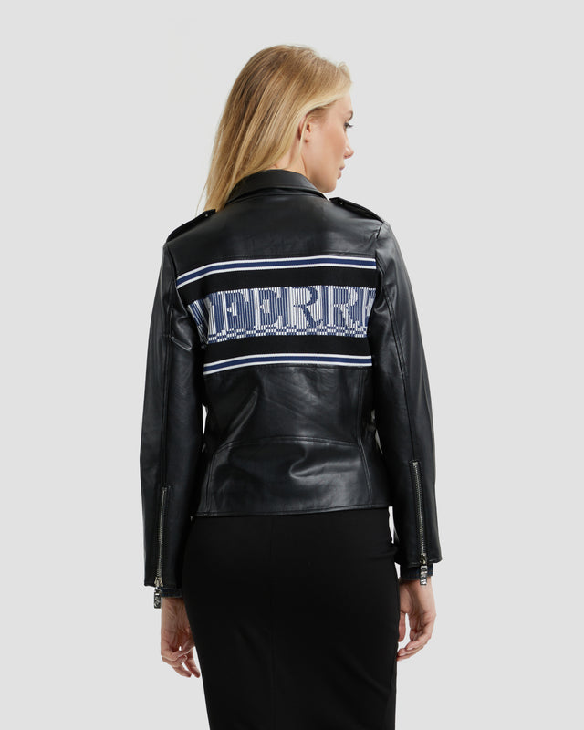 Picture of Logo Back Biker Leather Jacket
