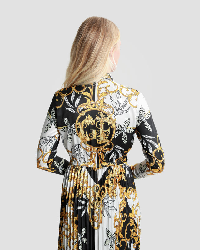 Picture of Contrasted Ornamental Print Midi Dress
