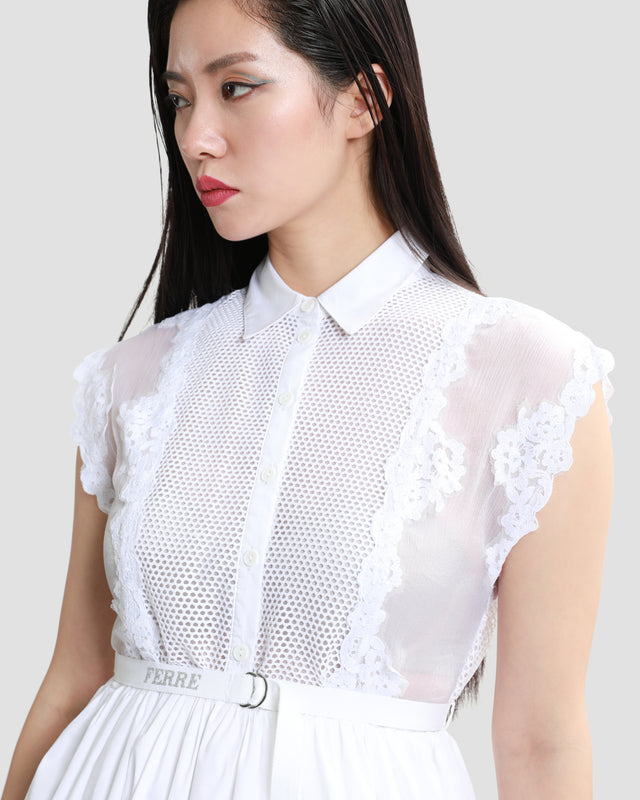 Picture of Belted Lace-Trimmed Mini Shirt Dress