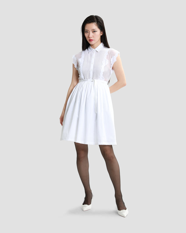 Picture of Belted Lace-Trimmed Mini Shirt Dress