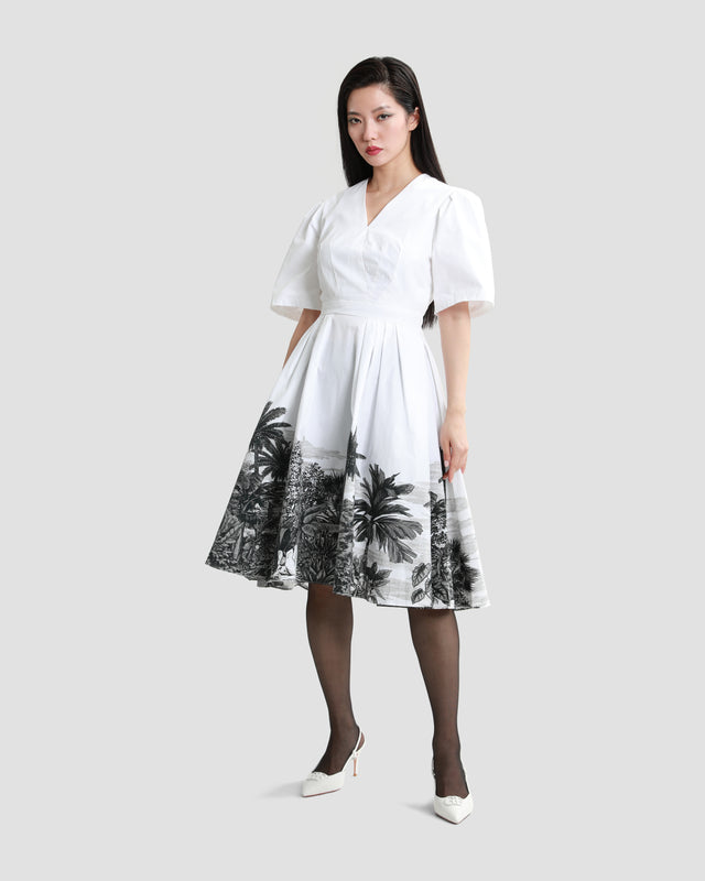 Picture of Botanical Placement Print Poplin Dress