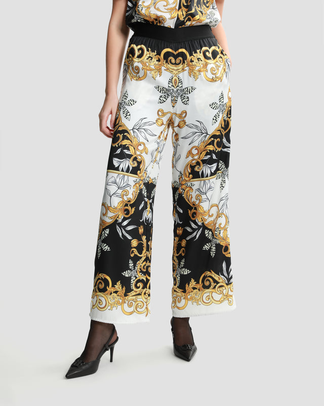 Picture of Contrasted Ornamental Wide-Leg Pants