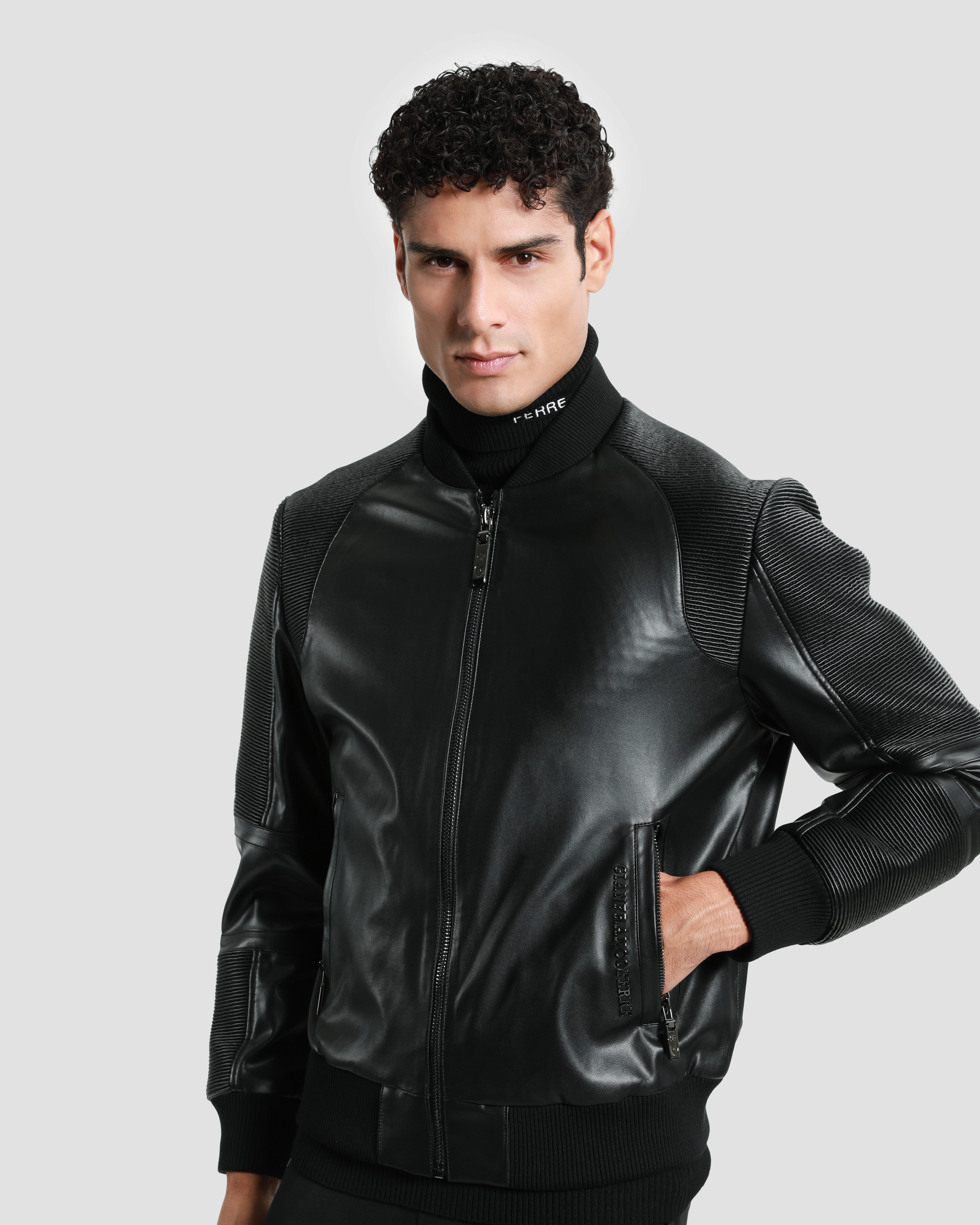 Buy JUSTANNED Ribbed Leather Jacket Black at