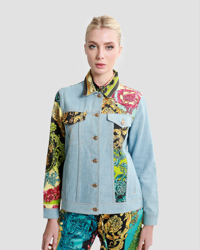 Picture of Ornate Color-Block Patchwork Denim Jacket