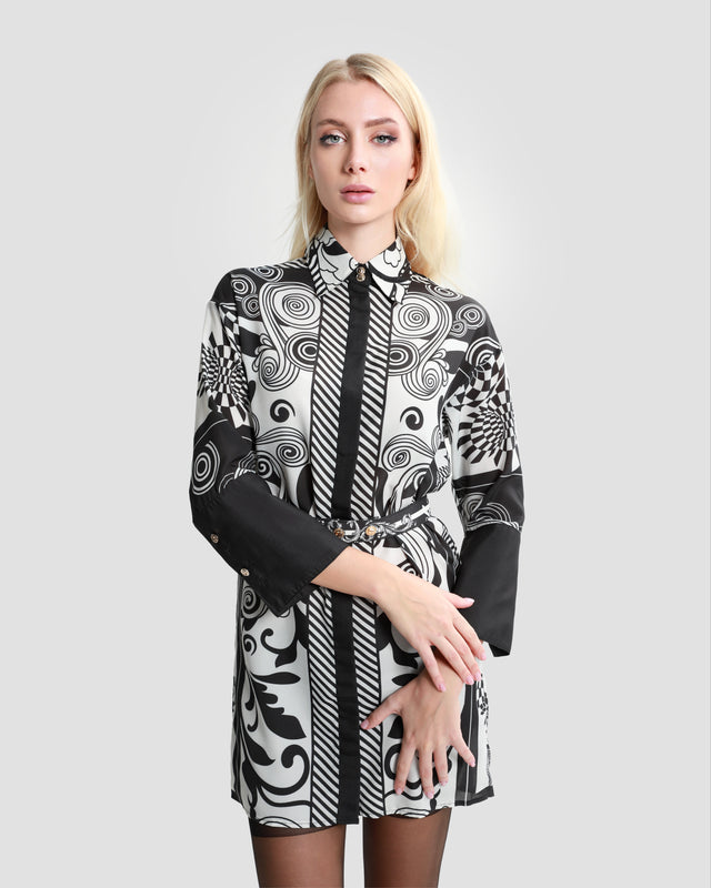 Picture of Belted Graphic Printed Shirt Dress