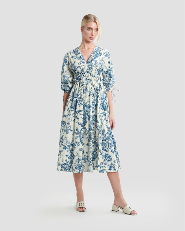 Picture of Tie-Detailed Floral Midi Dress