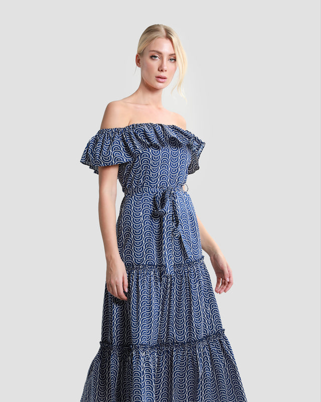 Picture of Ruffled Tiered Patterned Midi Dress