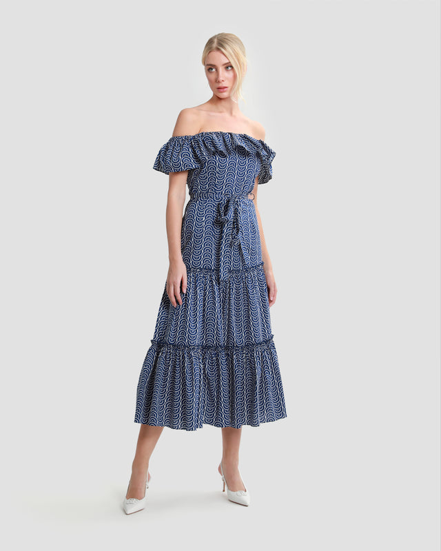 Picture of Ruffled Tiered Patterned Midi Dress