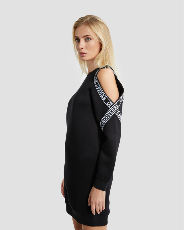 Picture of Monochrome Tapered Cold-Shoulder Dress