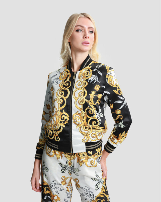 Picture of Contrasted Ornamental Reversible Bomber Jacket