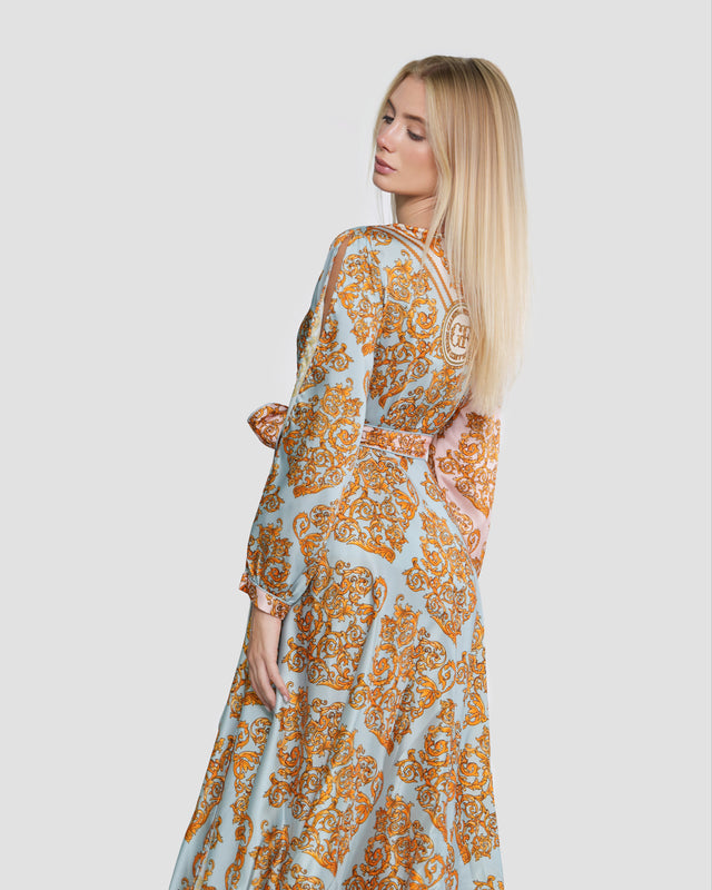 Picture of Baroque Motif Wrap-Effect Maxi Dress