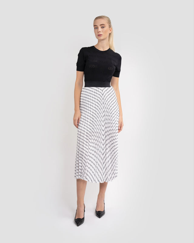 Picture of Logo Striped Pleated Midi Skirt