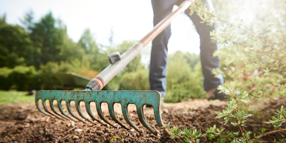 Wallaces Garden Center-Bettendorf-Iowa-Spring Planting Guide-raking garden