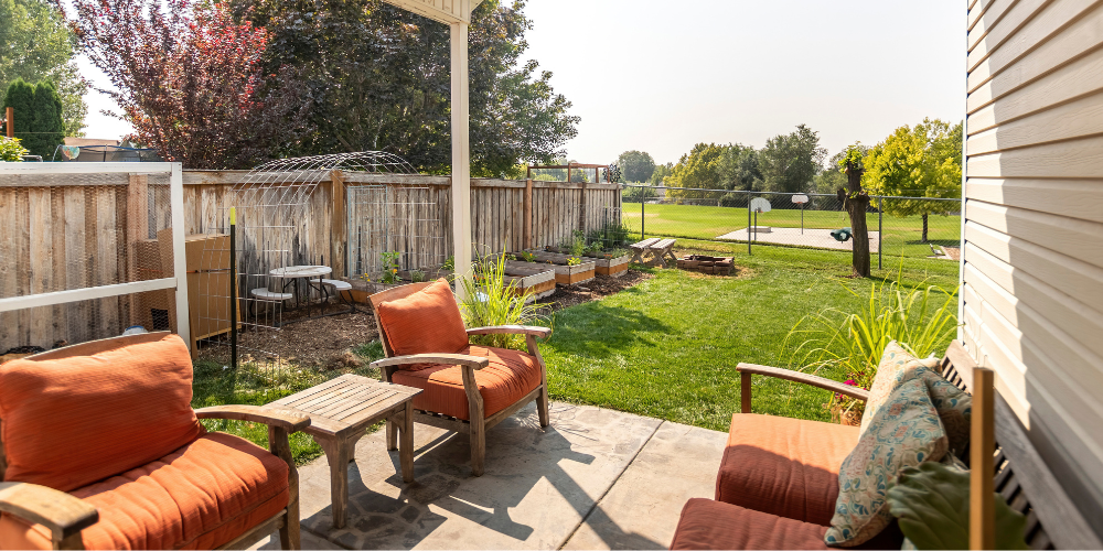 vegetable garden and seating area