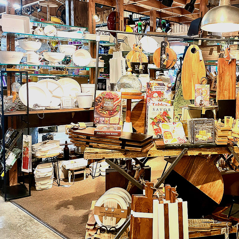 The kitchen department at Wallace's Garden Center filed with cutting boards, cookbooks, napkins, cooking, baking and food prep tools