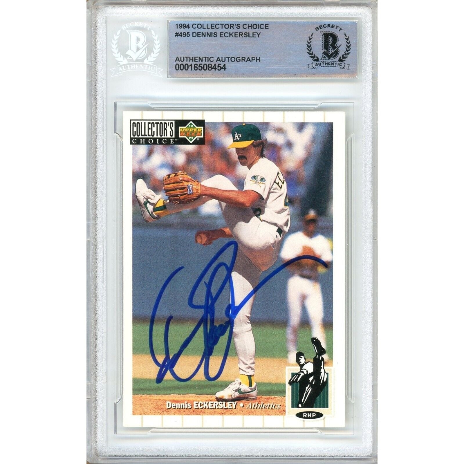 Dennis Eckersley Oakland Athletics Signed 1994 Collectors Choice Card BAS Auth Auto Slab