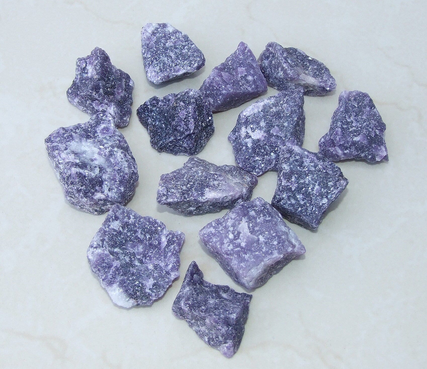 Four Raw Lepidolite Gemstone Chunks, Undrilled Rough Natural Stones Rocks. Approx. 1-1/2 to 1-7/8 inch (45mm)