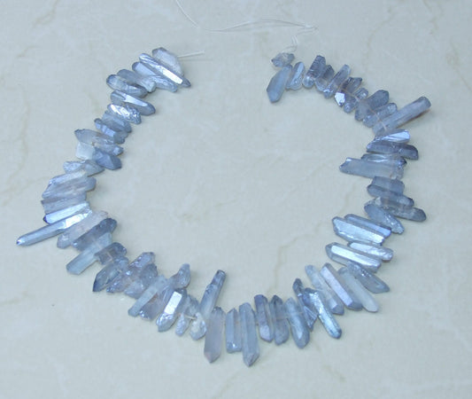 BEADIA Dark Blue/Purple Titanium Coated Crystal Quartz Spike Point Stick  Beads Rough 0.8-1.2 for Jewelry Making 15 Inch/Strand
