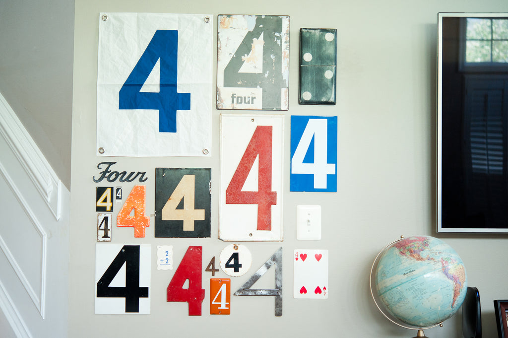 gallery wall and home decor inspiration with our vintage style hand painted dominoes. use your family number (adults on top / kids on bottom) or just pick a favorite number! the possibilities are endless. they look great in a game room or playroom or just tuck one into your favorite display. #barnowlprimitives #gallerywall #homedecor