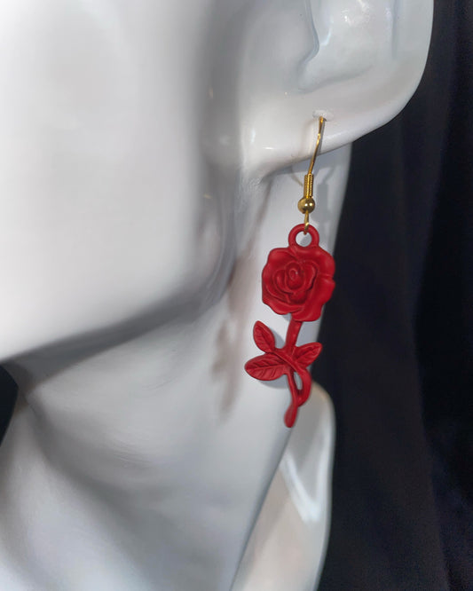 Red floral earrings