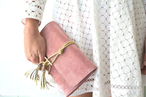 Pink Suede Clutch Boho Luxe 