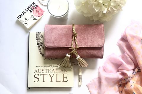 Pink Suede Clutch Leather Blush Pink