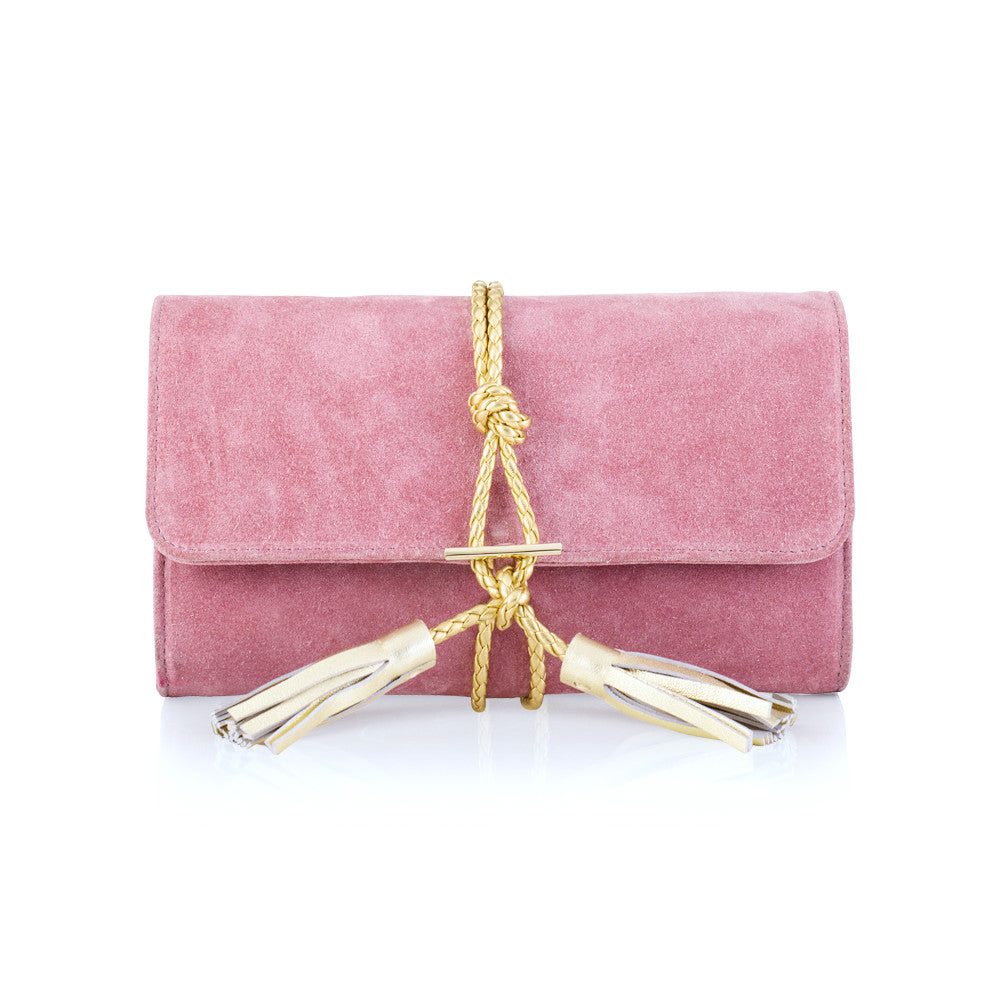 pink suede clutch