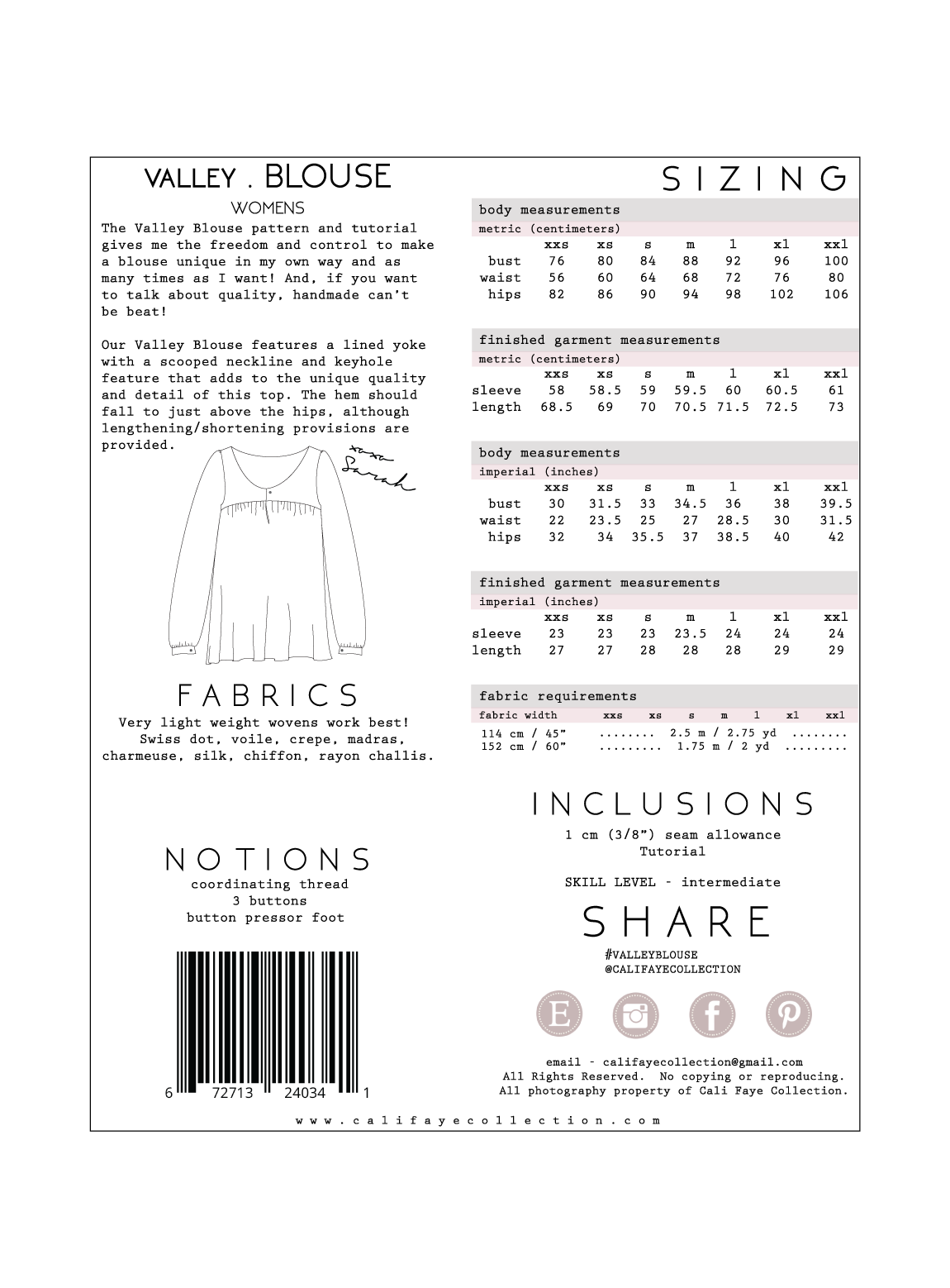 Indian Blouse Size Chart