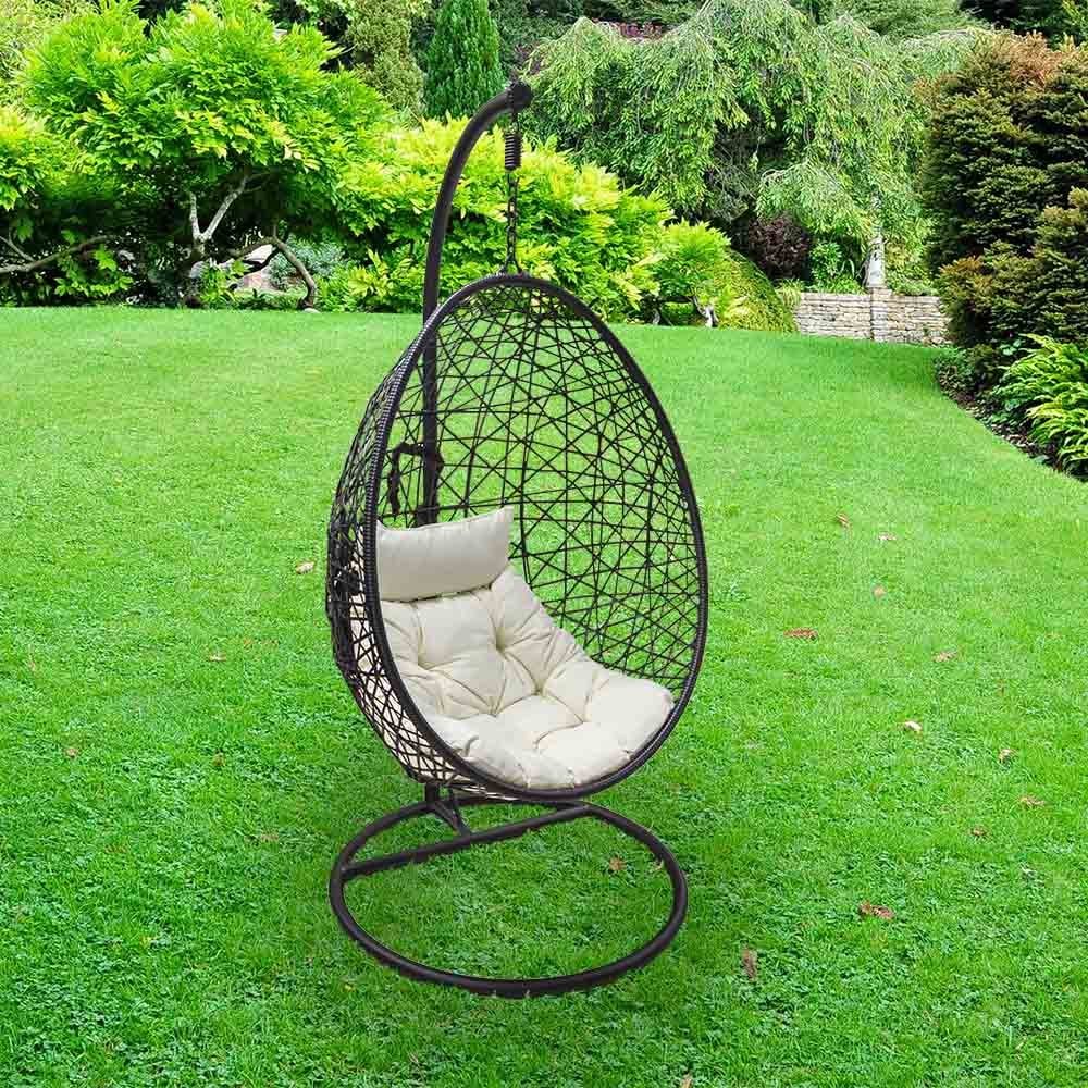 Silver And Stone Hanging Cocoon Rattan Single Egg Chair Black Lewiss 