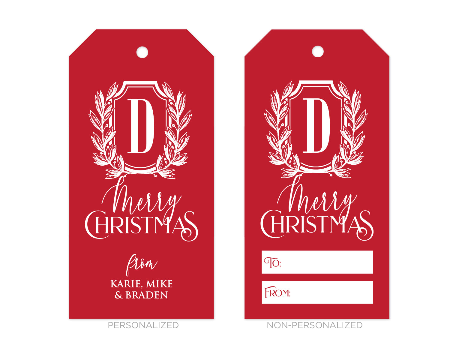 Personalized Green Monogrammed Crest Christmas Gift Tags - Augusta Joy