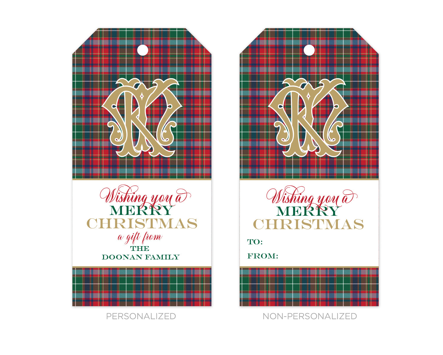 Editable Printable Christmas Tags, Personalized Holiday Tags, Plaid Ki