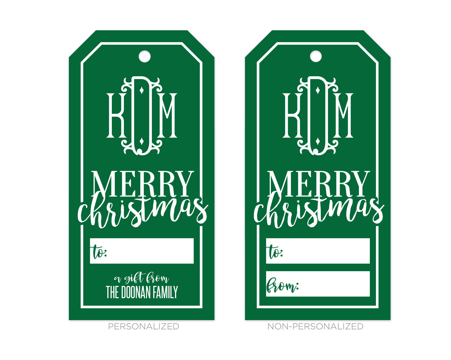 Personalized Green Monogrammed Crest Christmas Gift Tags - Augusta Joy