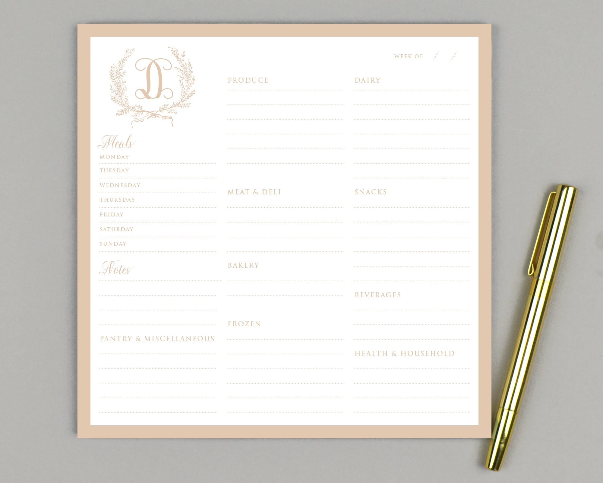 Monogrammed Meal Planner & Grocery List Notepad - Augusta Joy