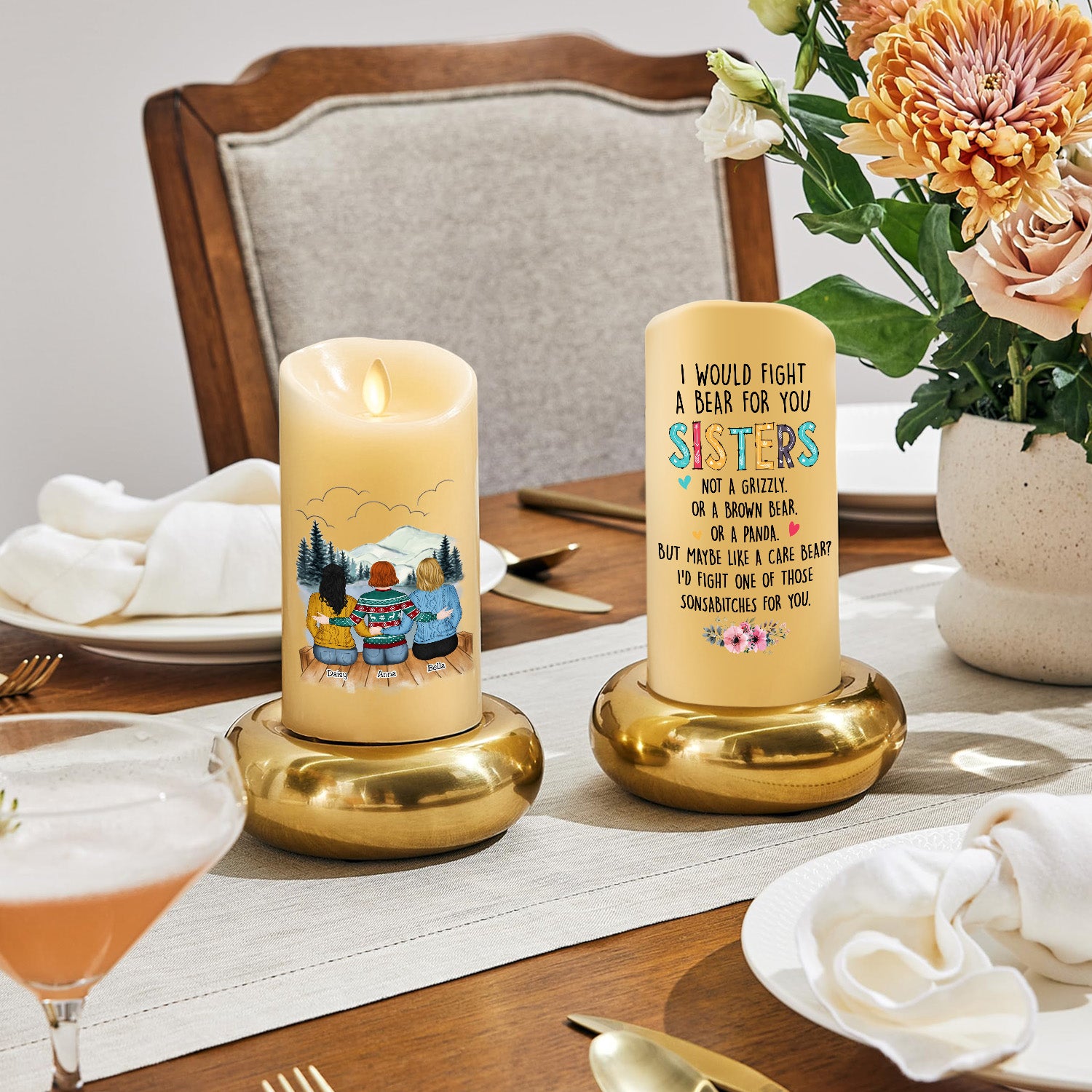 I Would Fight A Bear For You Sister - Personalized Custom LED Candle - Image 4