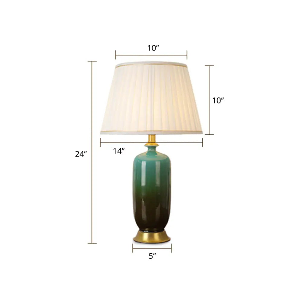 Minimalist White Tapered Table Lamp - Fabric Nightstand Light with Ombre Ceramic Base