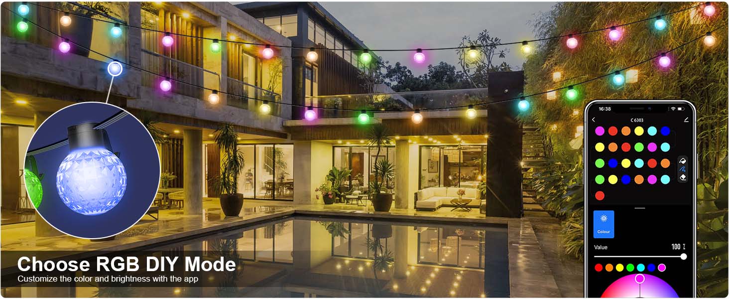 Appeck Outdoor String Lights-RGB DIY Mode