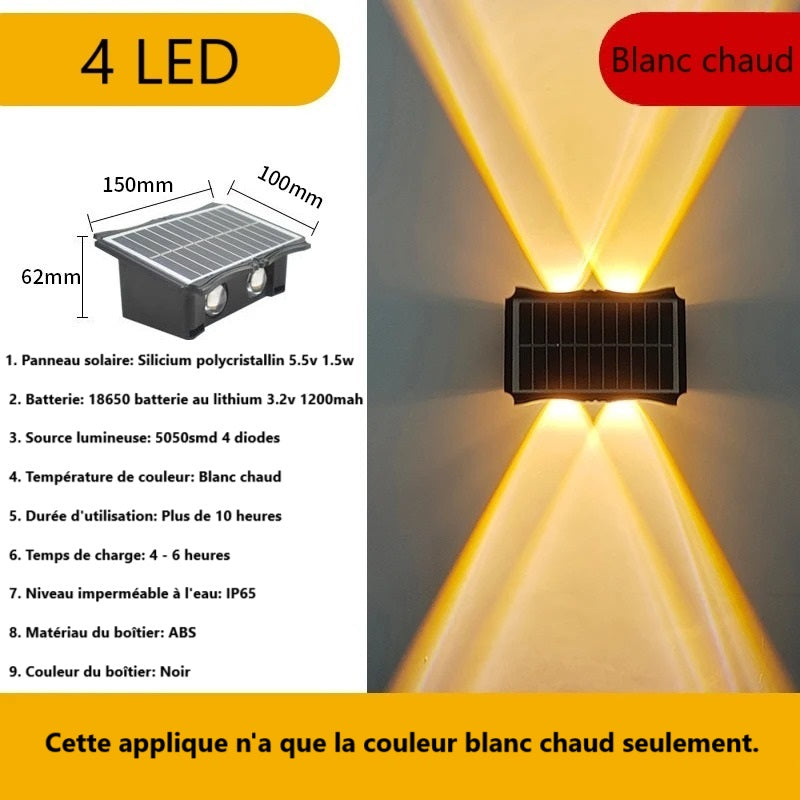caractéristiques applique solaire exterieur blanc chaud à quatre LED
