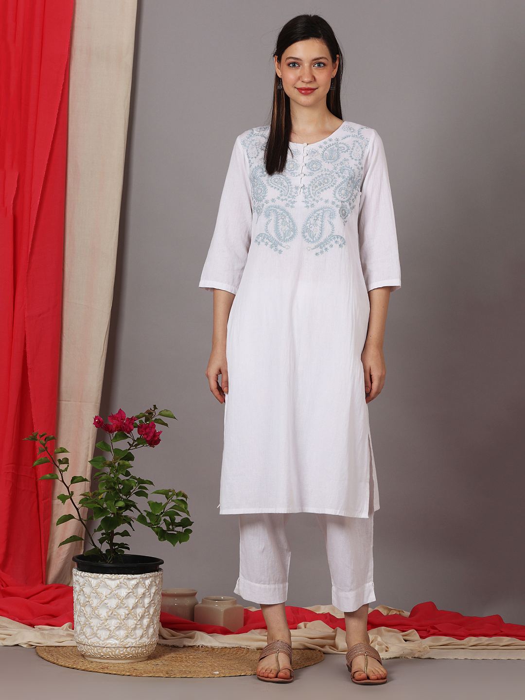 Designer cotton Tunics/Kurtis in White background and black print –  Boutique4India