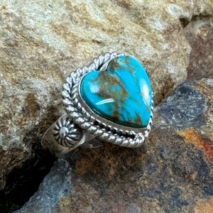 Kingman Turquoise Sterling Silver Ring by Artie Yellowhorse Heart - Black Arrow Native American Jewelry & Art