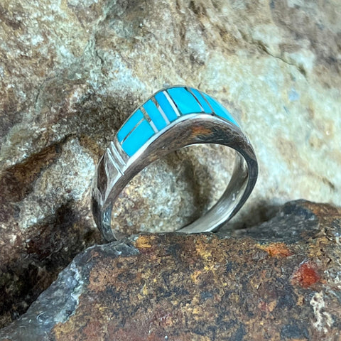 David Rosales Arizona Blue Inlaid Sterling Silver Ring w/ Blue Topaz